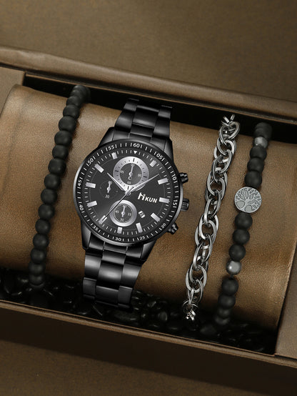 Trendy Beaded Men's Watch Set