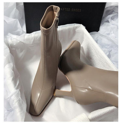 Elastic side zipper fashion boots