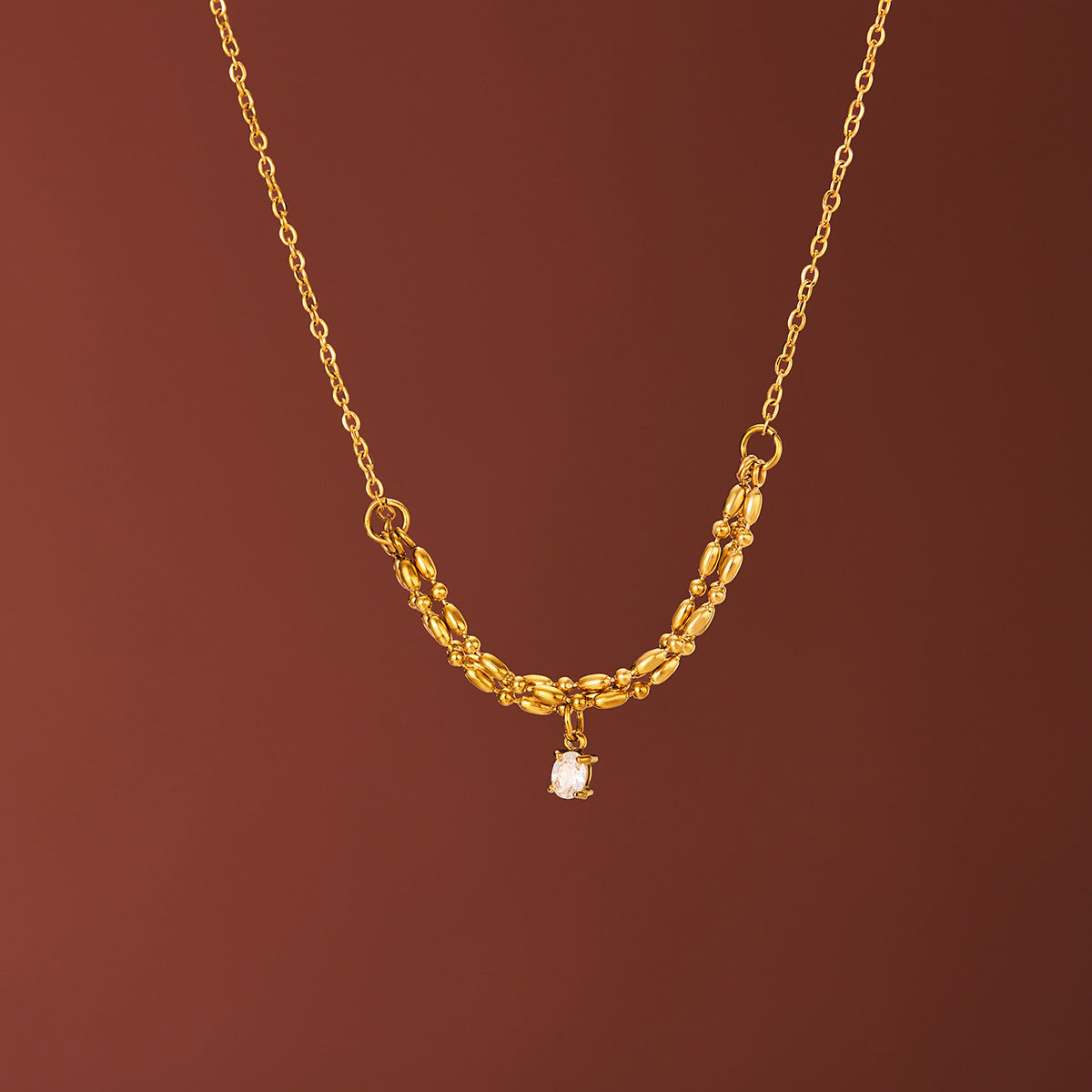 Women's 18K Gold-Plated Titanium Steel Smile Zircon Collarbone Necklace