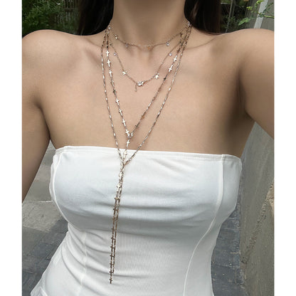 Fashion crystal y-shaped copper chain necklace