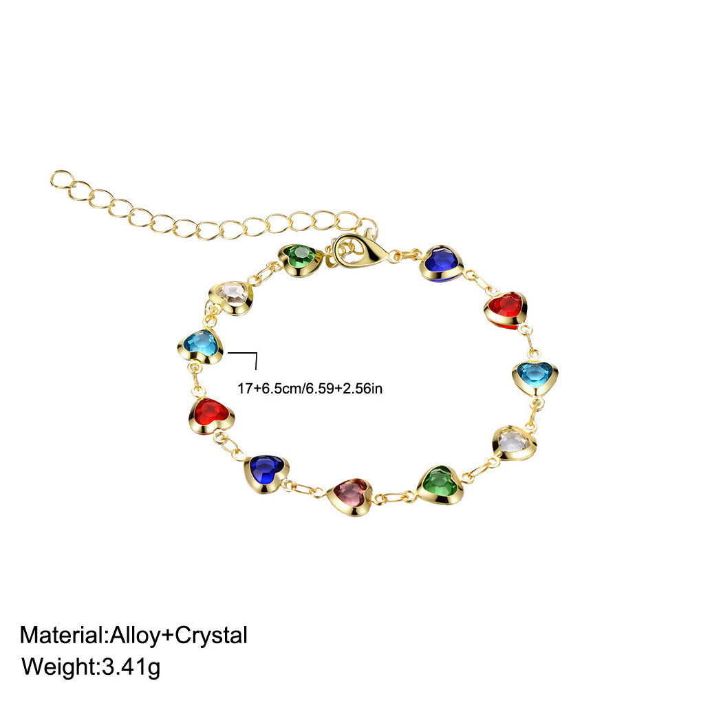 Colorful Zircon Heart Bracelet