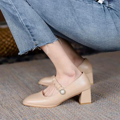 Square head shallow mouth high heel single shoes women