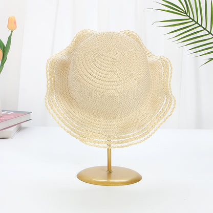 DIY Straw Hat Blank Summer Large Brim Wavy Sun Protection