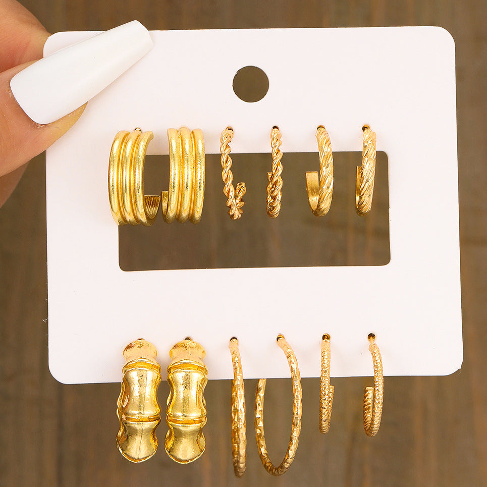 6-Piece C-Shaped Bamboo Earring Set