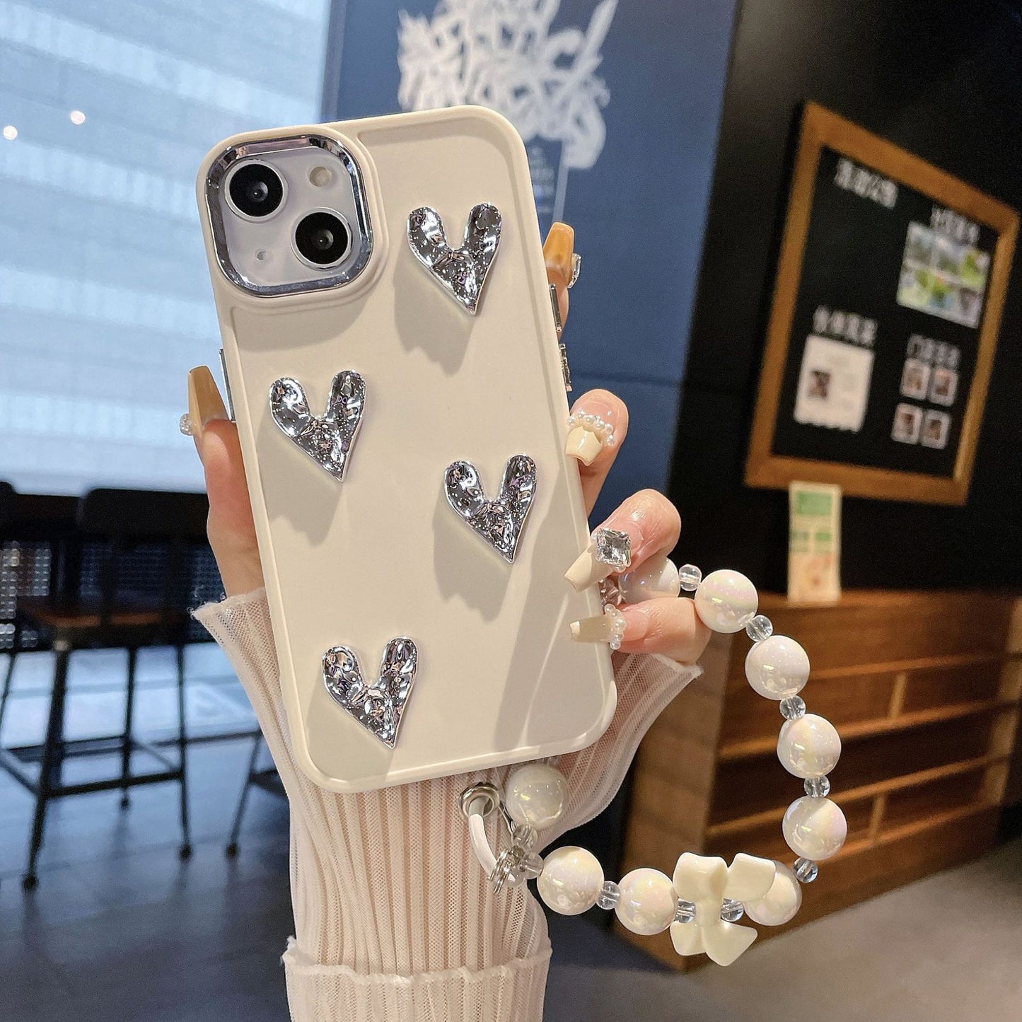 Apple 15PRO Metal Frame Silver Heart iPhone 7P/XS Full TPU Case