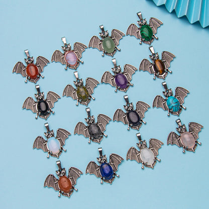 Agate gem alloy bat inlaid oval crystal pendant