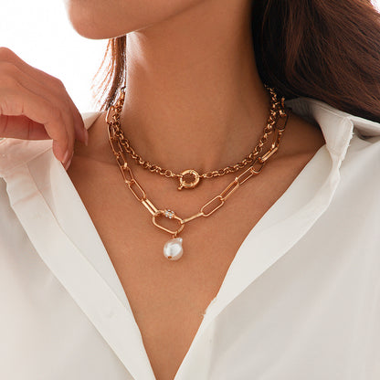 Alloy OT buckle thick chain necklace