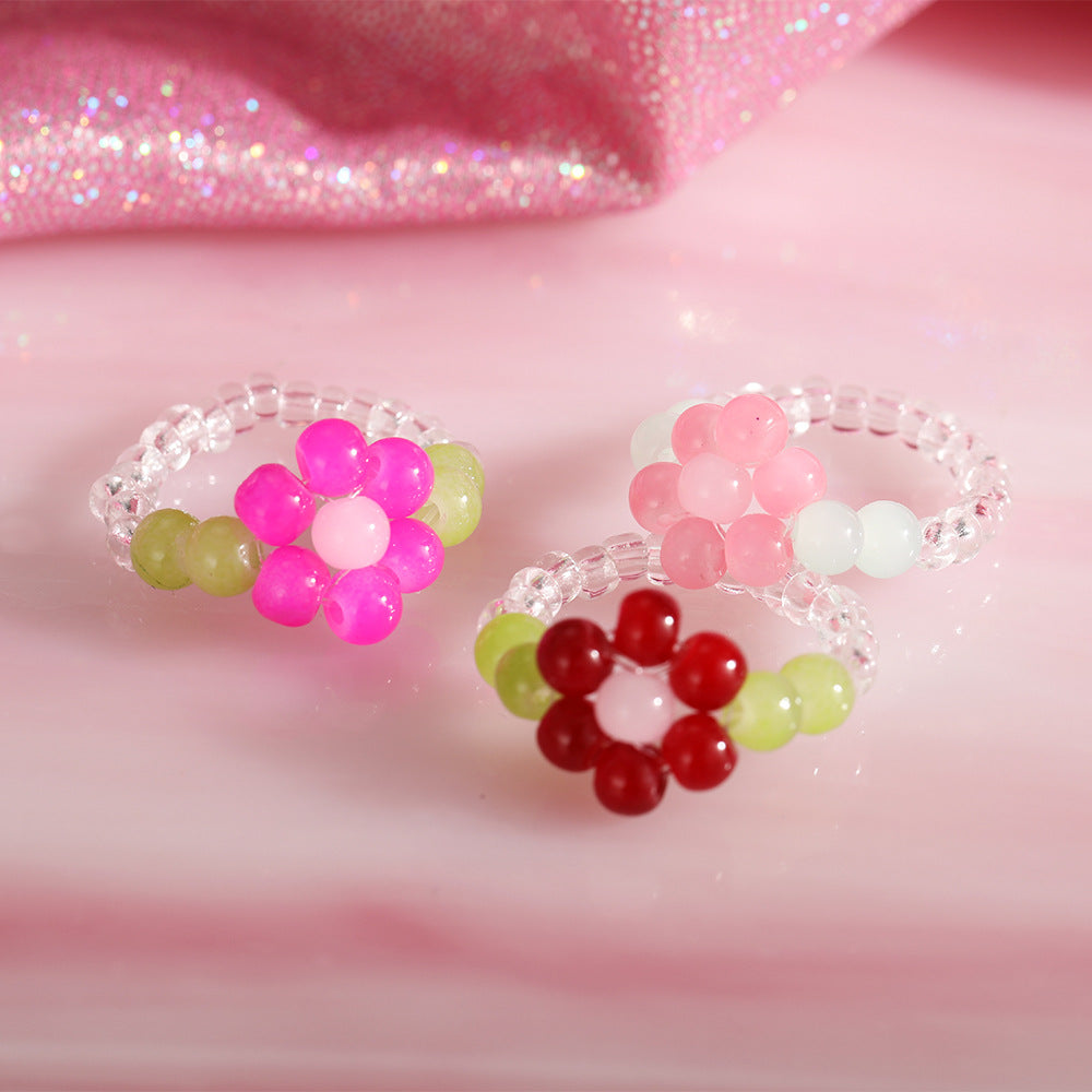 Crystal Bead Flower Ring