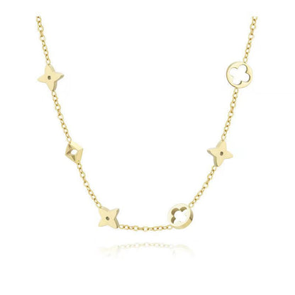 Elegante colar oco de aço titânio com trevo de quatro folhas 