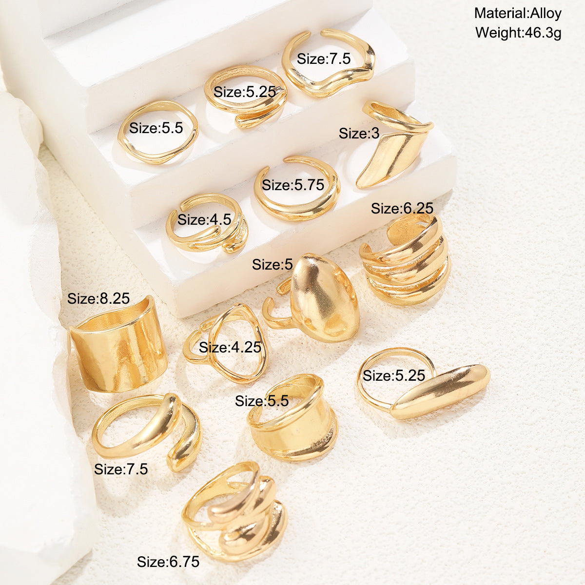 14-Piece Irregular Curved Ring Set