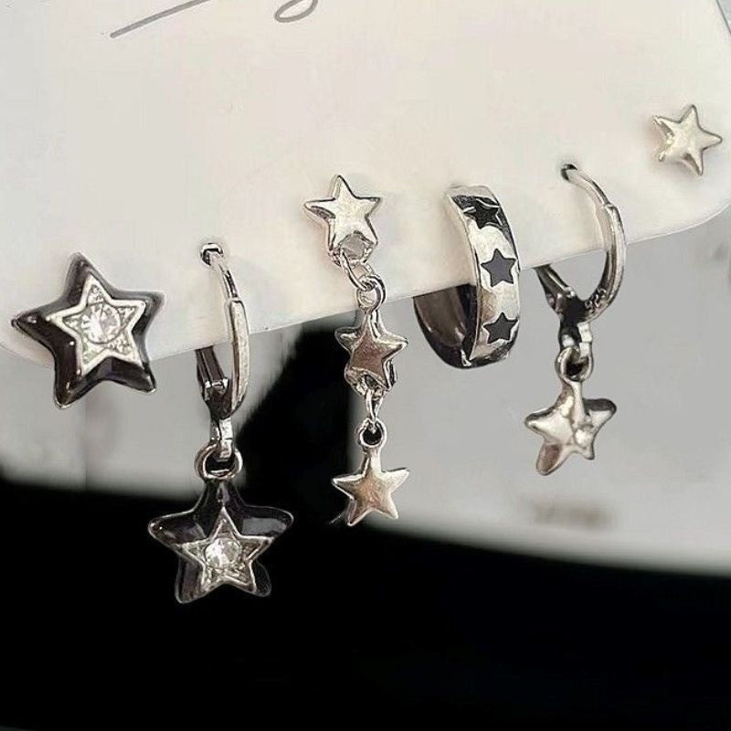 Sweet Cool Star Rhinestone Earring Set (6-Piece)