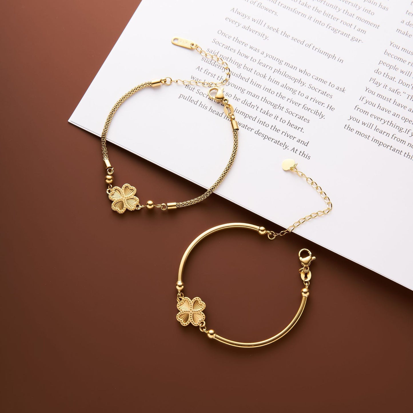 Women's 18K Gold Four-Leaf Clover Bracelet — Laser-Engraved, Non-Fading