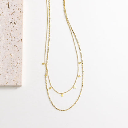 Rhombus sequined double stacked necklace