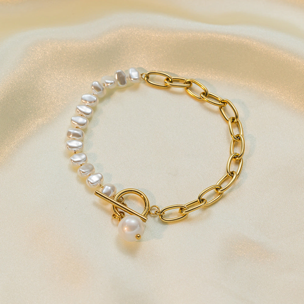 Asymmetrical Chain Pearl Beaded Bracelet