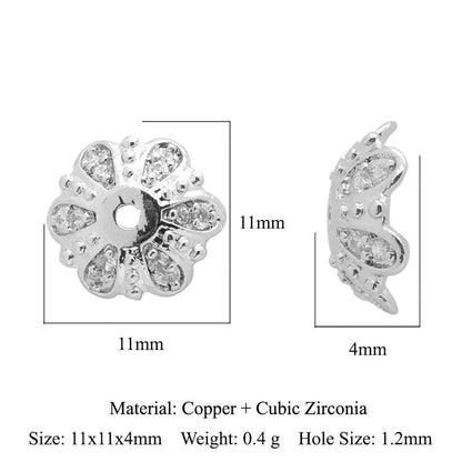 5 pcs/pack round copper zircon beaded flower spacer beads