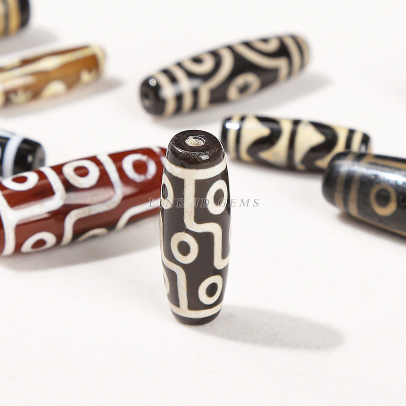 Coffee highland barley Tibetan agate three-eye nine-eye dzi beads loose beads