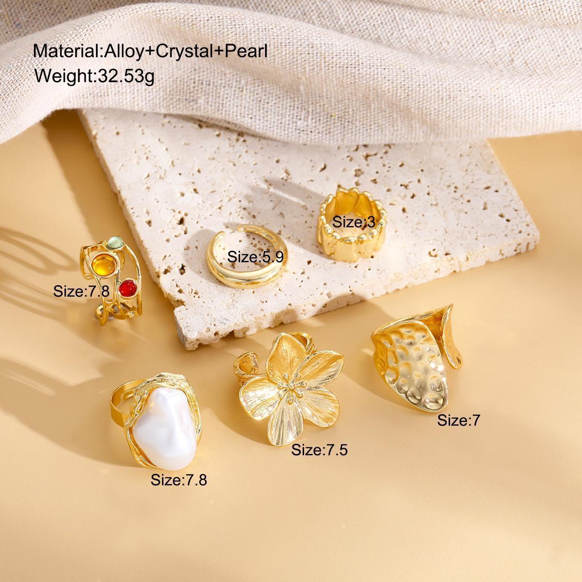 6-Piece Flower & Pearl Ring Set