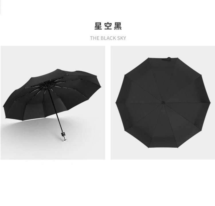 Automatic 3-Fold Umbrella 10 Rib Black Coated Umbrella