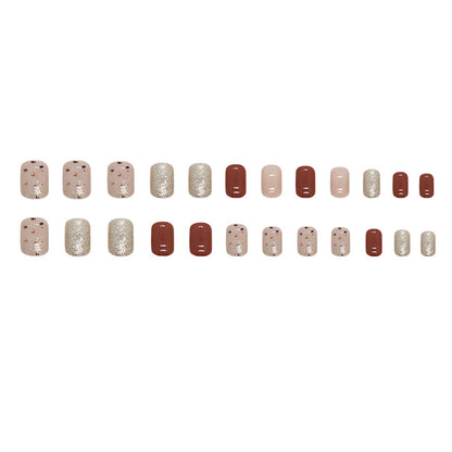 Caramel Brown Champagne Glitter Short Square Nails