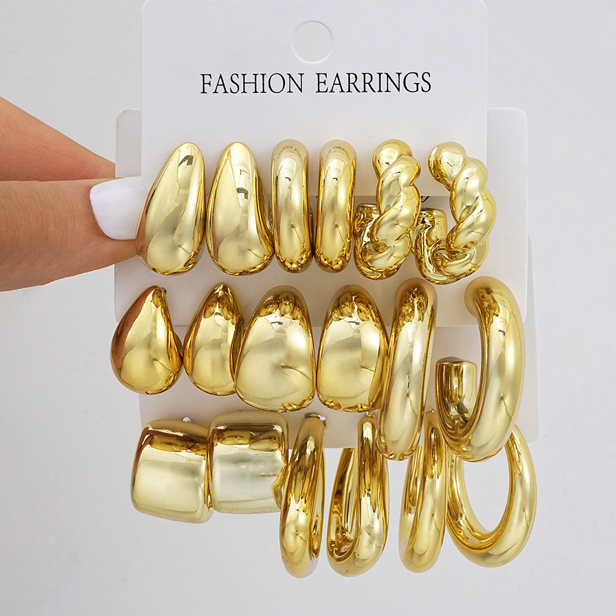 Geometric Twist & C-Shaped Earring Set (9-Piece)