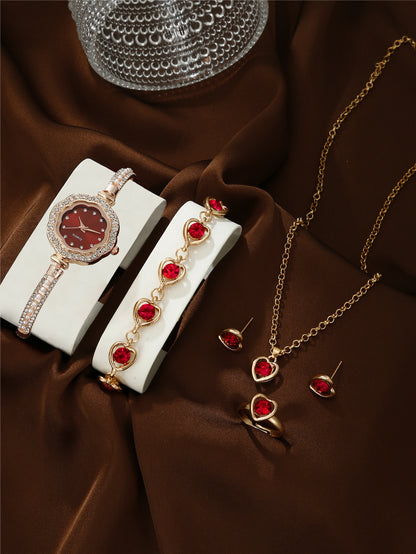 Diamond Women's Quartz Watch Jewelry Set