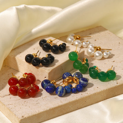 Gold Flower Lapis Lazuli Pendant Earrings