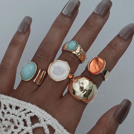Irregular Alloy Acrylic Ring Set (5-Piece)