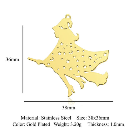 5 pcs/titanium steel magic witch broom necklace pendant