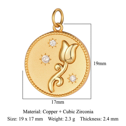 Colgante de cobre y circonita con forma de llave y corazón de melocotón 
