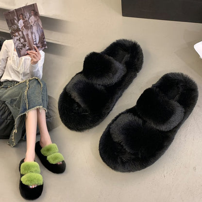 Real rabbit fur flat-bottomed slippers fashion