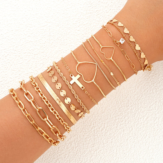 Fashion Disc Love Cross Bracelet Set (14-Piece)