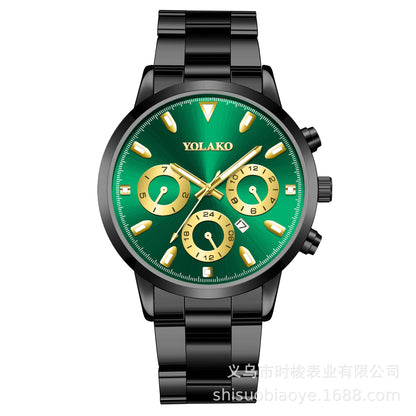 Faux Three-Eye Mens Watch Stud Calendar