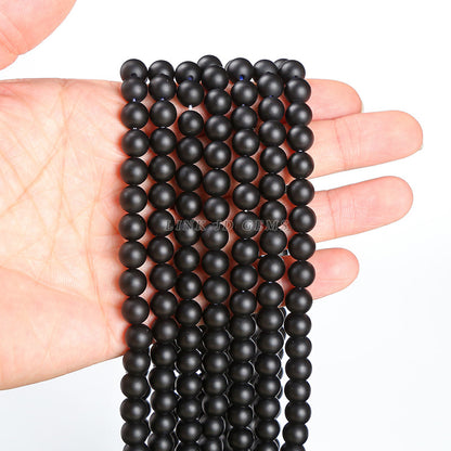 Frosted black agate loose beads