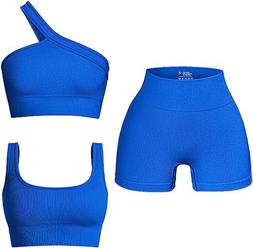 Conjunto de tres piezas de traje de yoga de color sólido con hilo sin costuras 