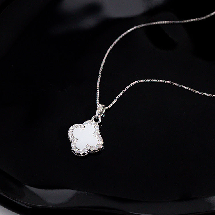 Women's Gold-Plated Titanium Steel Four-Leaf Clover Necklace with Zircon