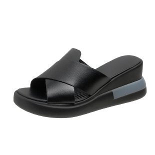 Soft leather heightening muffin shoes