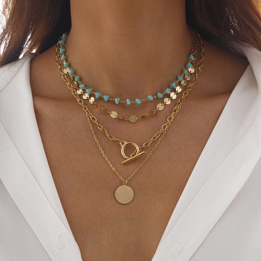 Collar punk con lentejuelas y flores de cristal multicapa 