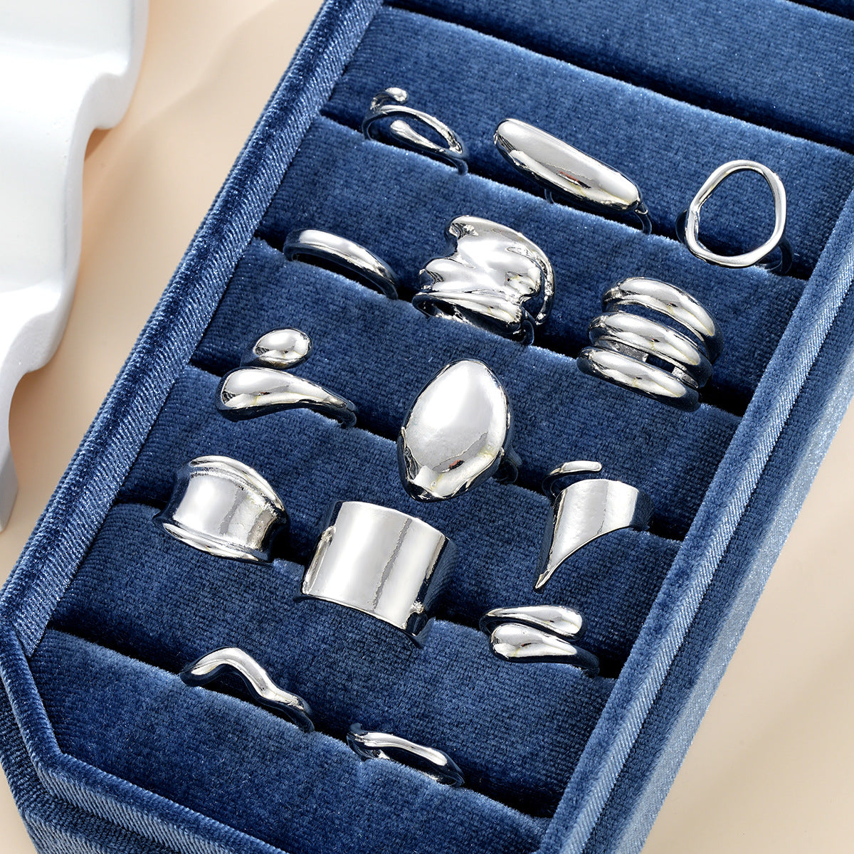 Geometric Curved Ring 14-Piece Set