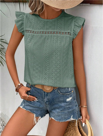 Solid color lotus leaf short-sleeved top