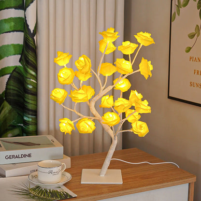 Luz nocturna de decoración de lámpara de árbol de rosas de simulación LED con interruptor USB 