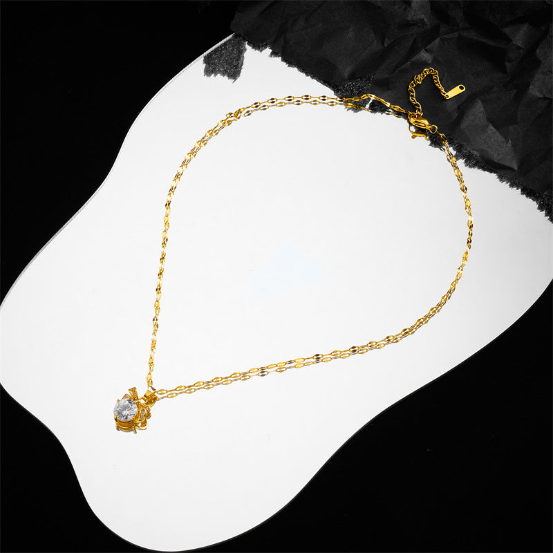 Gold-Plated Titanium Steel Bow Rhinestone Collarbone Necklace