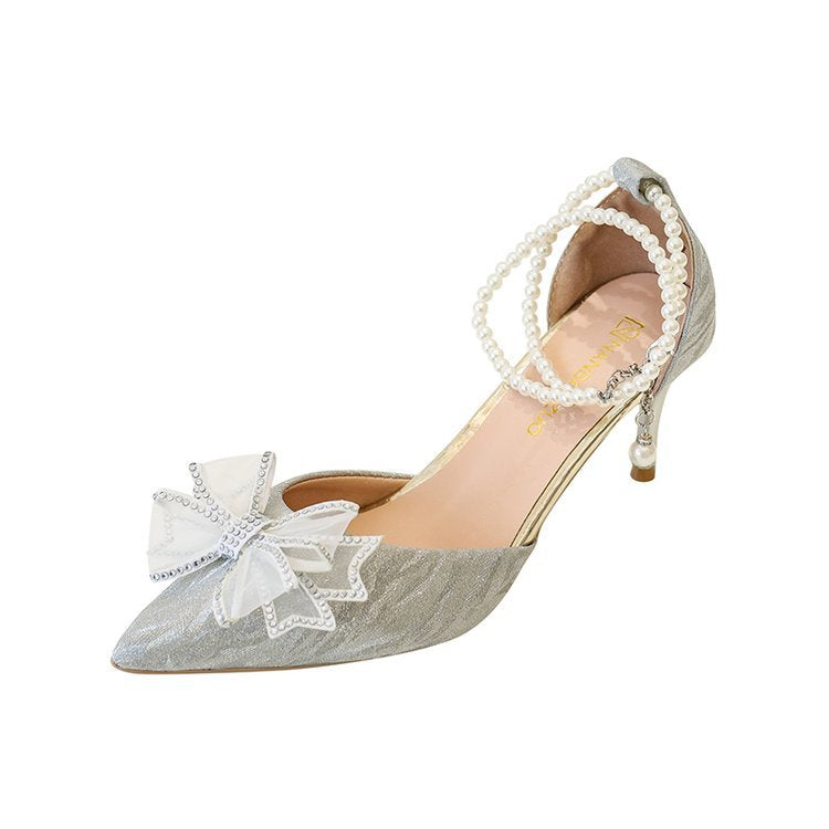Crystal Silver Bow Heels