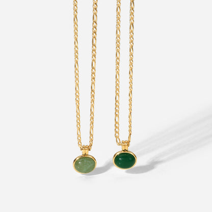 14K Green Aventurine Round Pendant Necklace