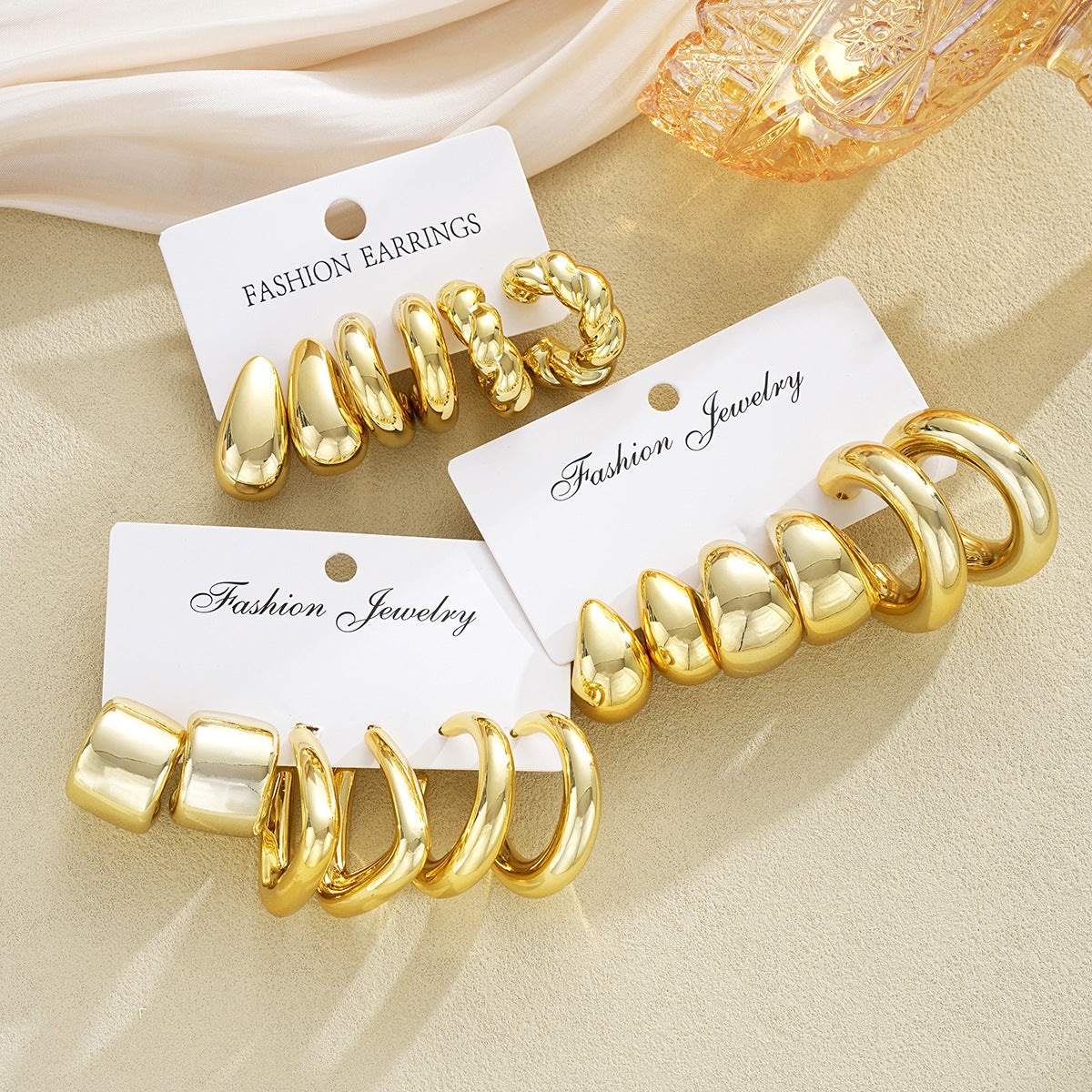 Geometric Twist & C-Shaped Earring Set (9-Piece)