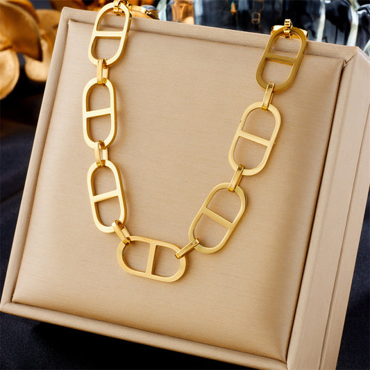 Pig Nose Pendant Stainless Steel 18K Gold-Plated Collarbone Necklace