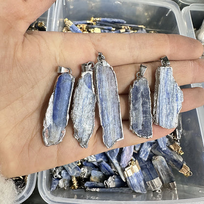 Blue Quartz Bar Inlaid Amethyst Black Diamond Pendant