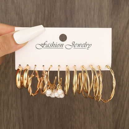 Gold twisted pearl earrings 6-piece set