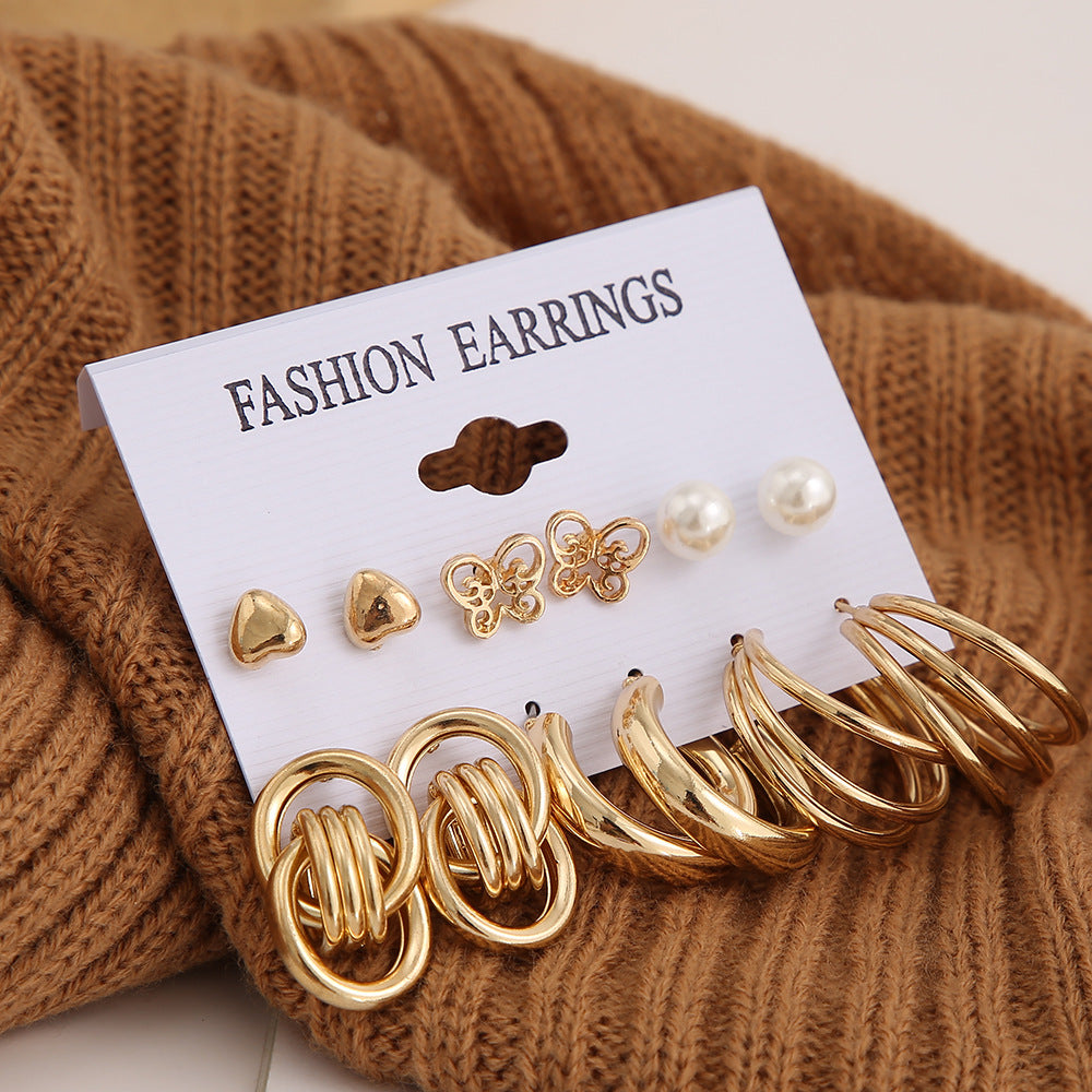 6-Piece Punk Gold Butterfly Earring Set