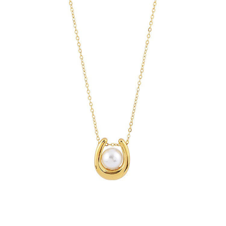 Light Luxury Pearl Necklace with Gold U-Shaped Pendant
