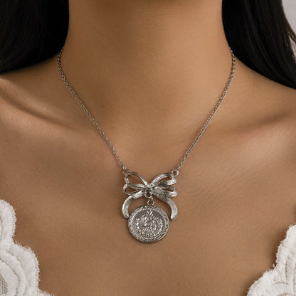 Bow Round Brand Cross Chain Necklace